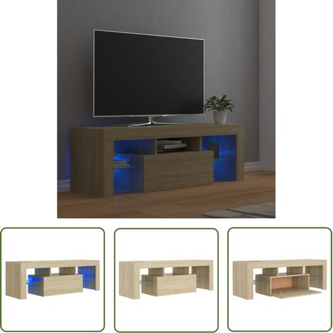 The Living Store TV-Schrank mit LED-Leuchten Sonoma-Eiche 120x35x40 cm - TV Schrank - Holzwerkstoff Möbel - Sonoma Eichen Dekoration - LED Beleuchtung - Wohnzimmer Einrichtung (1/5)