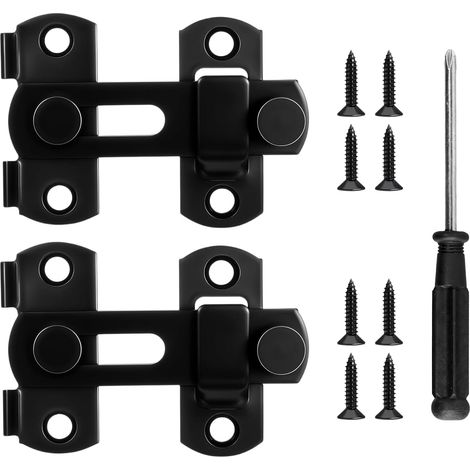 2 Pièces Verrou de Sécurité avec 8 Vis Verrou Porte Coulissante Noir Serrure Volet Loquet Porte Loquet de Porte en Acier Inoxydable avec Tournevis pour Porte, Fenêtre, Placard et Jardin (1/5)