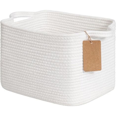 1 Panier rangement, Coton blanc, 33x25x22,5cm, Poignées intégrées, Étagère placard (1/5)