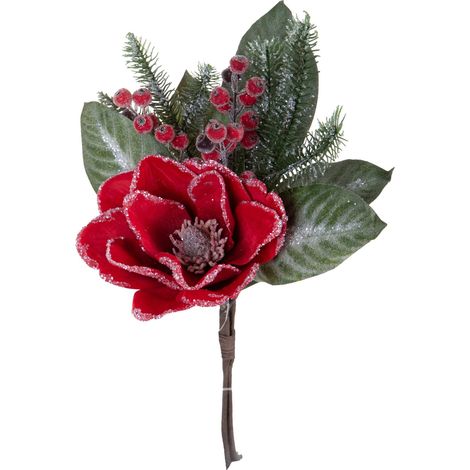 Ramo decorativo di magnolia con bacche e pigna da 48 cm -Bianco (1/5)