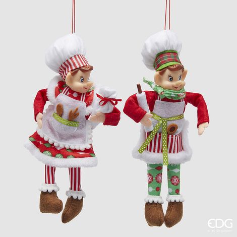 EDG Enzo De Gasperi Addobbo Natale Elfo Cuoco H 25 Cm 2 Ass. White Red 1 Pz