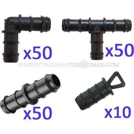Suinga – Pack d'irrigation goutte à goutte 16mm – 50 tés, 50 coudes, 50 jonctions, 10 bouchons – Pour cultures variées – Irrigation efficace et ciblée (1/5)