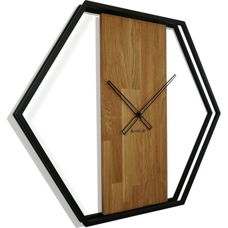 Holzwanduhr für das Wohnzimmer LOFT HEXAGON 80 cm (1/5)
