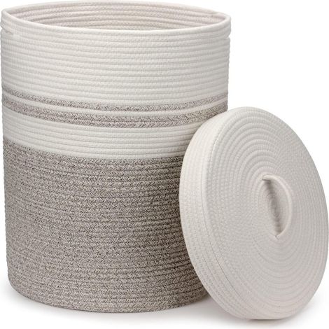 Faltbarer Wäschekorb mit Deckel, geflochten, XXL, 55L, Braun/Weiß (1/5)