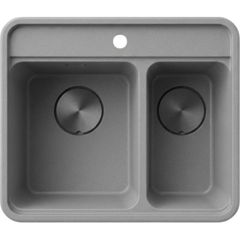 Lavello cucina da incasso in granito con 2 vasche 60x52 cm grigio metallizzato - Mira