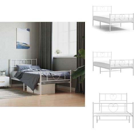 Cadre de lit métal sans matelas avec pied de lit blanc 90x200cm - Cadre De Lit - Lit Simple - Lit Metal - Lit Blanc - Meuble Chambre (1/5)