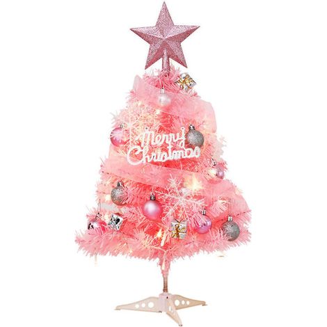 Petit sapin de Noël artificiel rose de 60 cm avec guirlande lumineuse LED et décorations suspendues (1/5)