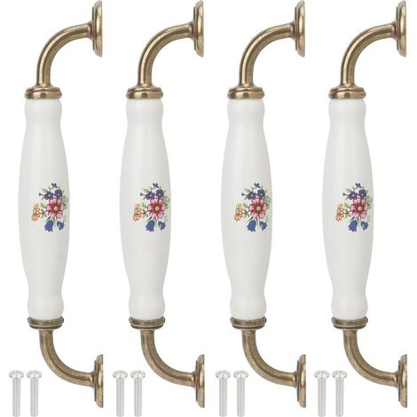 Ej.Life Juego de 4 tiradores de cerámica blanca vintage para cajones/cómodas/armarios, pomo de puerta de armario de cocina de aleación de zinc, herrajes para muebles, separación de 160 mm. (1/5)