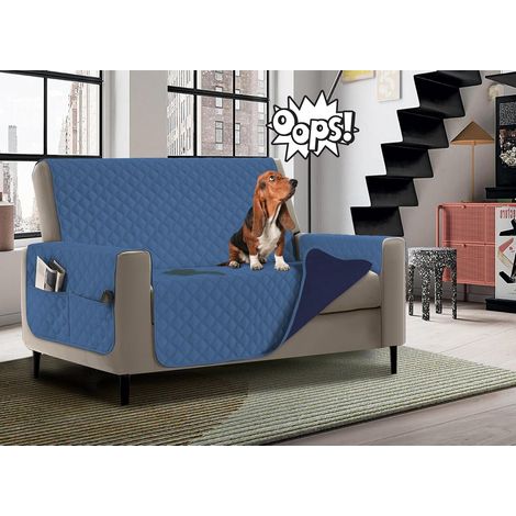 Banzaii Housse de canapé imperméable à l’Eau, Housse de canapé Anti-Tache, matelassé, Bicolor avec Poches pour Objets - pour siège de 115 à 140 cm - 2 Places - Bleu Aviation/Bleu Foncé (1/5)