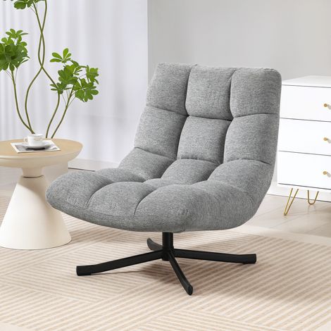 Armloser Loungesessel, Drehsessel aus wasserabweisendem Chenille-Gewebe, breite Sitzfläche, 75 x 95 x 90 cm, grau