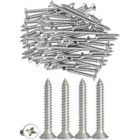 Lot de 100 vis autotaraudeuses en acier inoxydable M4, à tête plate cruciforme, pour travaux de bricolage sur bois (100 pièces M4 x 30 mm) (1/5)