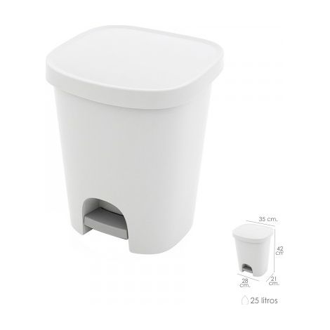 Cubo Basura Con Pedal 25 Litros Plastico Blanco