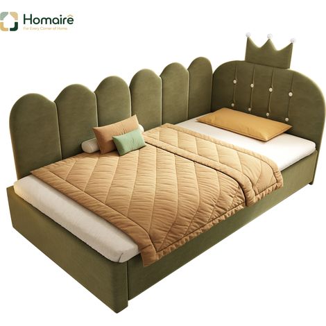 Cadre de lit en velours vert avec couchage coulissant 203 x 98 x 95 cm HOMAIRE (1/5)