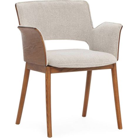 Chaise en bois noyer et tissu blanc cassé - noyer et blanc cassé (1/5)