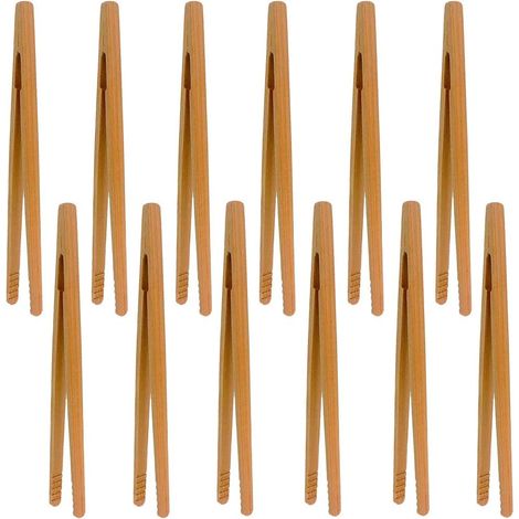 Bamboo Tongs，12 Pcs Bamboo Kitchen Tongs Toaster Tongs Toast Tongs Wooden Bread Tongs，For Barbecue, Buffet, Bread, Steak (1/5)
