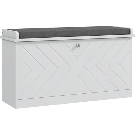 Banc à chaussures gain de place avec coussin et tiroir pliable pour 8 paires de chaussures, 80 x 26 x 44,5 cm, blanc (1/5)