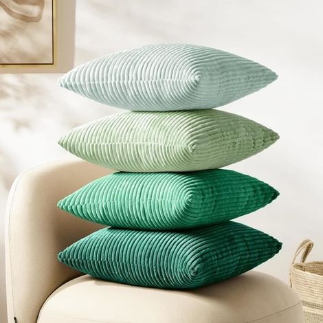 4PCS Housse de Coussin Vert en Velours côtelé,taies d'oreiller, Coussins de canapé,décoration esthétique de Chambre,40x40CM (1/4)