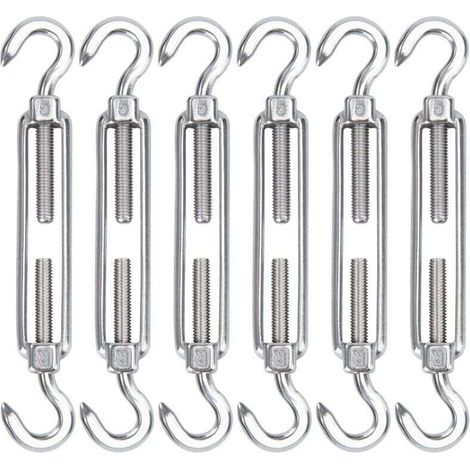 Tensor de cable de acero inoxidable M5, paquete de 6 tensores de gancho y gancho ajustables de alta resistencia para cuerda, cable, tendedero y rejilla para instalación de parasoles.