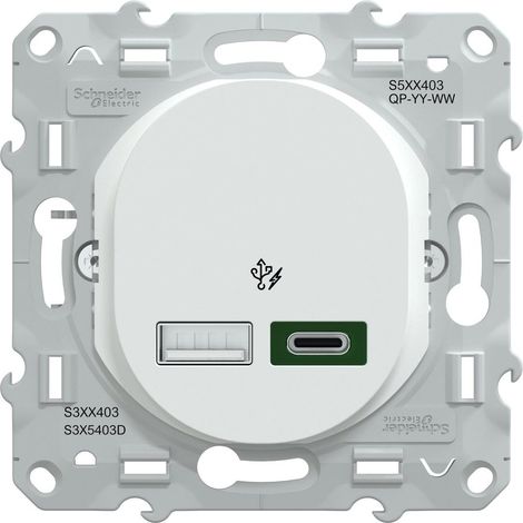 Chargeur USB A 7,5W + C 45W type C - Ovalis - Blanc - Schneider (1/5)