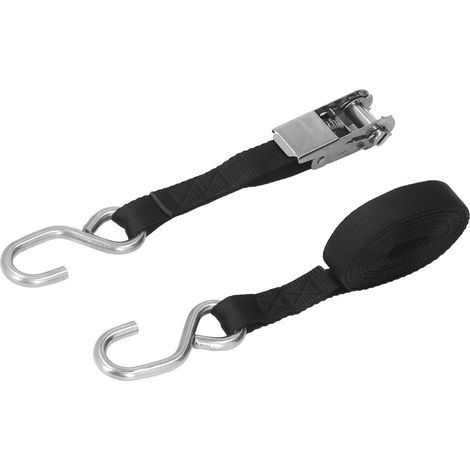 Sangles de serrage à cliquet 1in 25mm Noir Anti-rouille Couture précise pour Moto Remorque Camion Kayak Bateau 5m / 16.4ft (1/5)