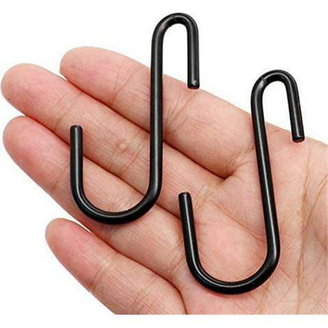 QAZQA Lot de 10 crochets en S, crochets de suspension pour casseroles, crochets pour ustensiles de cuisine, cuillères, casseroles, casseroles, ustensiles（noir） (1/5)