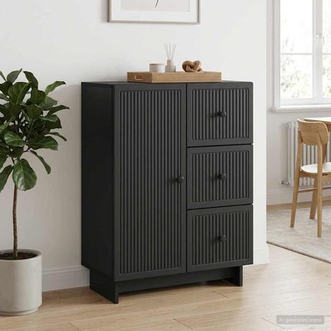 Buffet noir avec 3 tiroirs et 1 porte, bois d’ingénierie, 66 x 34,5 x 90 cm - PANGIVO (1/5)