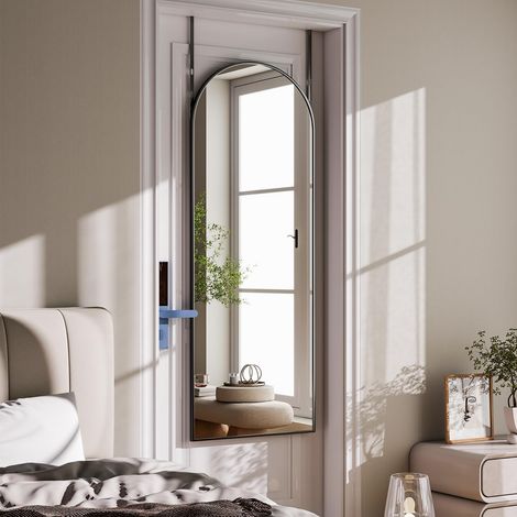 Miroir Pleine Longueur, 127 x 41 cm, Miroir bombé au-Dessus de la Porte, Miroir Mural avec Cadre en Aluminium, Miroir de Porte pour Chambre à Coucher, Salon, étroit, Noir (1/5)