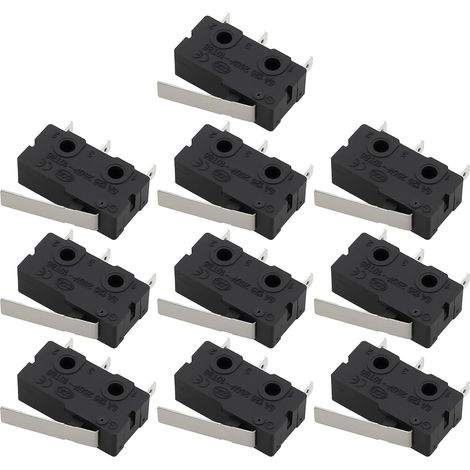 Lot de 10 Micro-interrupteurs Fin de Course - 3 Broches - Plastique Robuste - Commutation 5A 250V - Pour Imprimante 3D et Électroménager - Noir Compact (1/5)