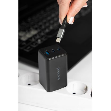 Caricabatterie Proove Pocket GaN 65W nero (2Type-C + USB) Rete veloce (1/5)