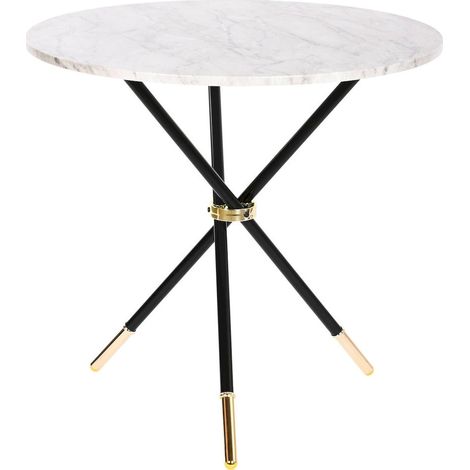 Table d'appoint chic effet marbre et touche dorée - Blanc marbré avec finitions noires et dorées (1/5)