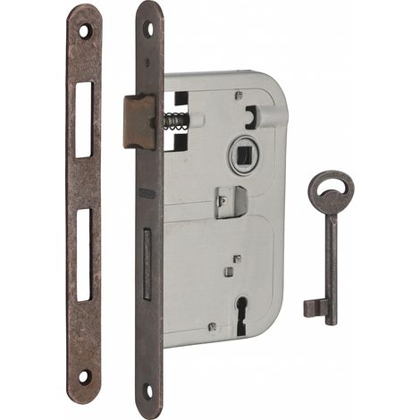 Serratura Patent da incasso 70mm x 50mm, reversibile, piastra tonda, richiamo 1/2 giro 1 chiave, bronzo - THIRARD