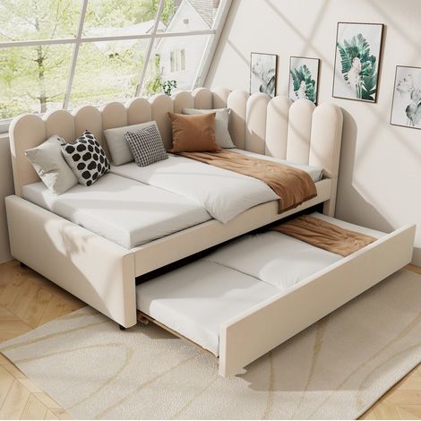 Sofá-cama 140x200 Cm Estructura L Y Cama Nido Tela Terciopelo Beige (1/5)