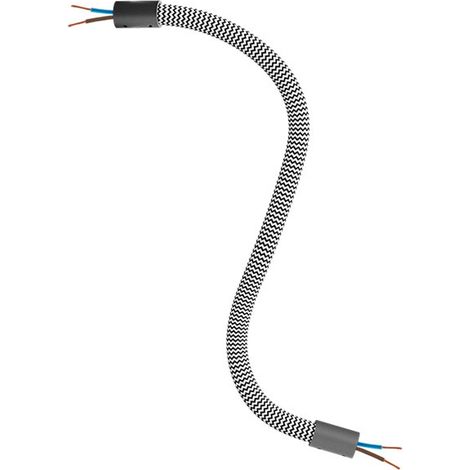 Creative-Cables Kit Creative Flex flexibles Verlängerungsrohr (30 cm Länge, Ø 10 mm) – Stoffummantelung RZ04 schwarz-weiß und schwarze Akzente – Mit Metallendstücken und Zubehör