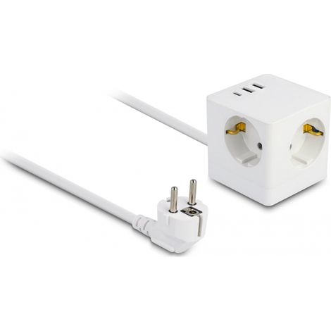Regleta Cubo de 3 tomas Shucko con 2xUSB + 1xType-C  5V/3A cable de 1.5 m, blanco