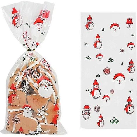 50 Stück transparente PVC-Geschenktüten mit Weihnachtsmann-, Weihnachtsbaum- und Elchmotiven für Weihnachtsgeschenke, Backwaren, Süßigkeiten und Kekse-Style1