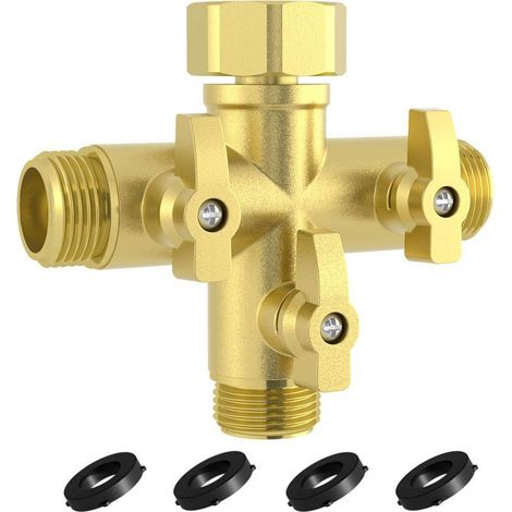 Répartiteur De Tuyau D'arrosage - 3 Voies - Métal Anticorrosion - Robinet 19 Mm - Vannes D'arrêt Intégrées - Pour Jardin Extérieur - 1 Pièce (1/4)