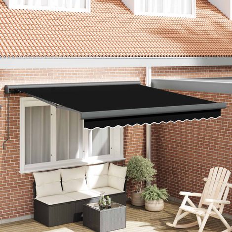 Einziehbare Markise Schwarz 350 x 250 cm Stoff und Metall