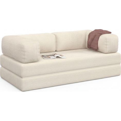 Divano a 3 posti diritto trasformabile NATOU in velluto a coste beige (1/5)
