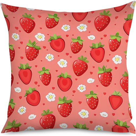 Housse de Coussin Déco Motif Fraises Rouge (1/5)