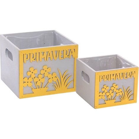 Cache-pots jaunes en bois Primavera, set de 2, 15 x 15 x H. 12 cm (lot de 3) (1/2)