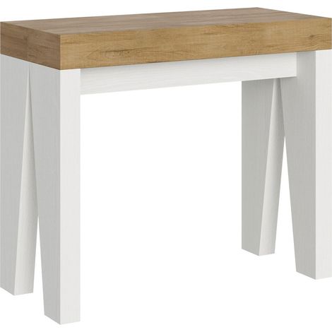Console extensible bois nature pieds blanc 8 personnes 40 à 196cm Naxo-Support 2 pieds (1/5)