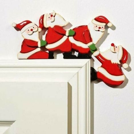 Weihnachtsdekoration für Türrahmen aus Holz - Lustige Elch-Weihnachtsdekoration für die Tür - Weihnachtsmann-Weihnachtsdekoration - Weihnachtsdekorationen (1/4)