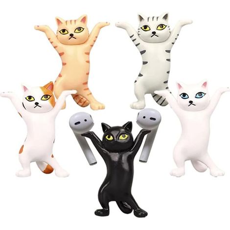 5 x chats dansants et porte-stylo, Boîte de rangement, porte-stylo de bureau, porte-chat Drôle, mini figurine de chat, porte-stylo, porte-stylo de chat, jouet de figurine de chat-Fei Yu