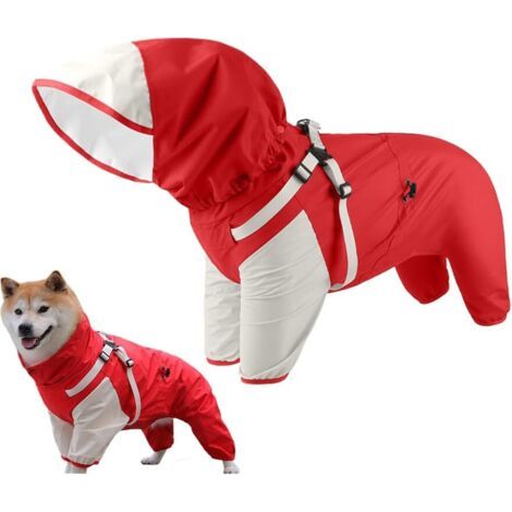 BUNTHAUS Manteau de pluie imperméable à capuche pour chien avec capuche amovible réglable pour petites et grandes activités de plein air, Rouge, XL