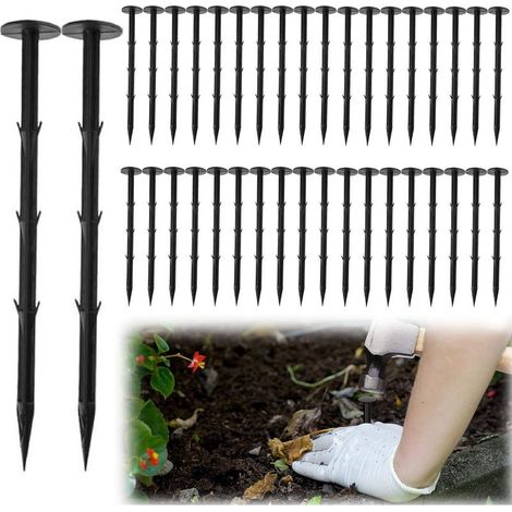 Lot de 30 piquets d'ancrage en plastique noir 11 cm – piquets de fixation paysagers, résistants aux intempéries – fixation pour bordures de pelouse, tentes et revêtements de sol, tête 30 mm (1/5)