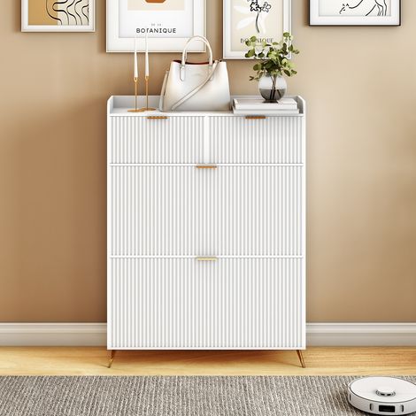 Schuhschrank 80x110 cm, mit 2 Schubladen und 2 Türen, Schuhschrank für 12 Paar Schuhe, modernes und funktionales Design – Weiß