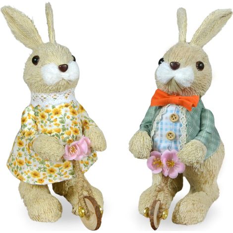 Paire de lapins décoratifs avec vélo, 24 cm de haut