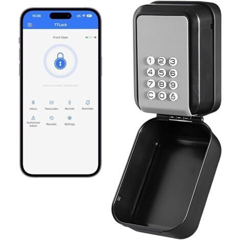 Coffre-fort intelligent à clés avec code numérique extérieur, coffre-fort à clés avec manilles Bluetooth, compatible avec application TTLock et code PIN, boîte à clés avec code numérique de (1/5)