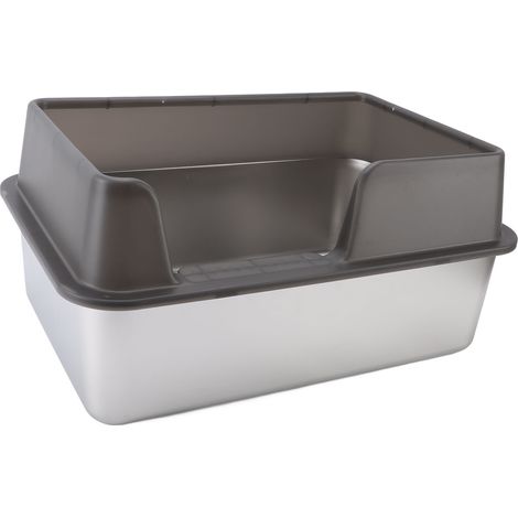 Eosnow Edelstahl-Katzentoilette, spritzwassergeschützt, groß, oben offen, hohe Seite mit Schaufel, Schwarz