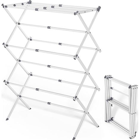 Foldable Clothes Airer with 4 Hangers, Expandable Indoor Clothes Airer, Portable Clothes Dryer 73 x 14 x 105 cm – White (1/5)